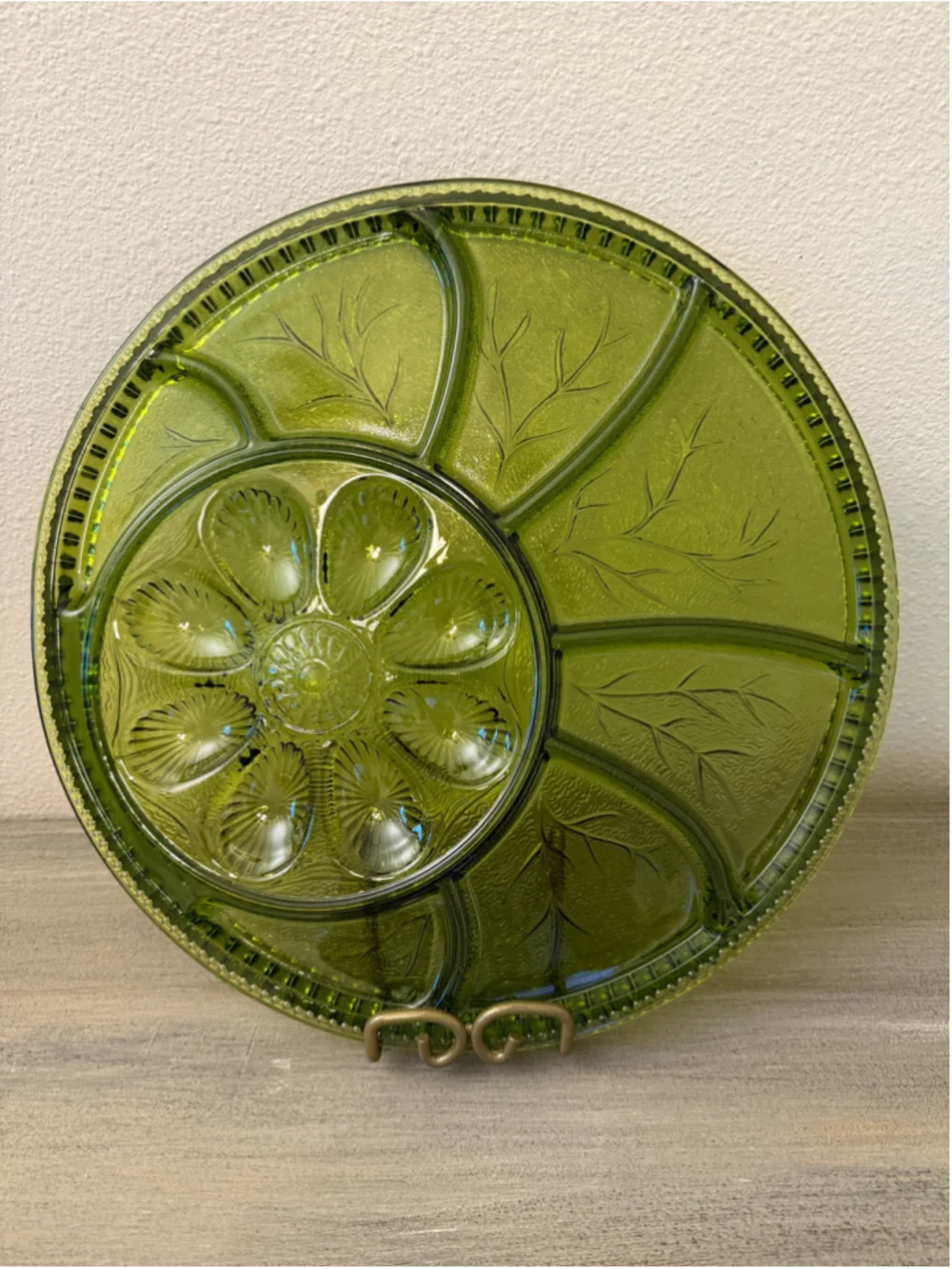 Indiana Glass Olive Green Tree of Life Deviled Egg & Relish Tray - Mint